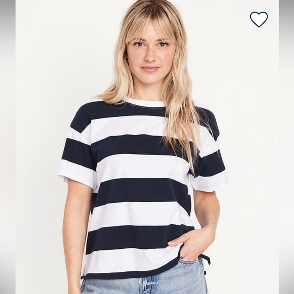 NWT Old Navy Vintage Tee, Crew, XL, Navy Blue White Stripe, AllCotton,New in Bag